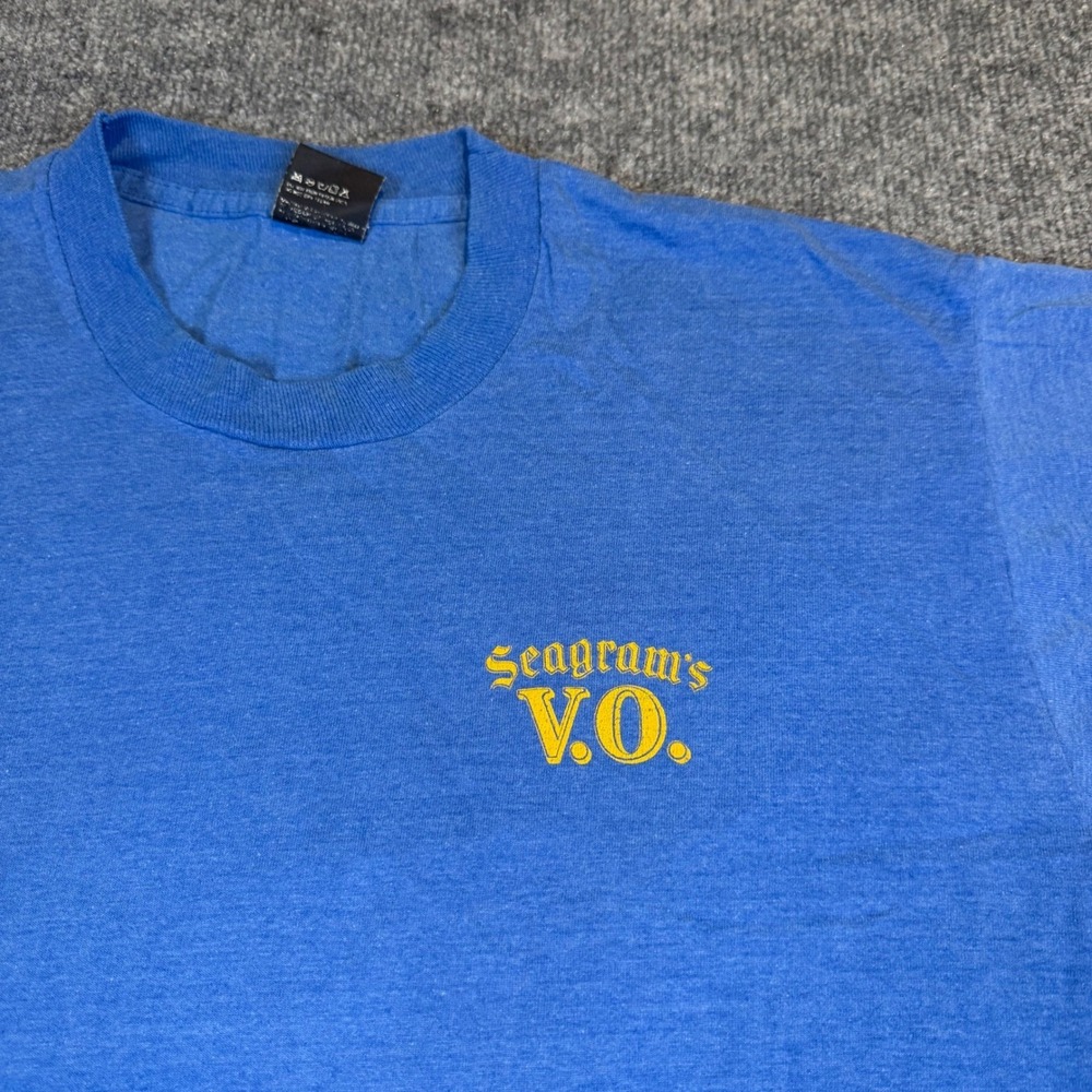 Vintage 80's Seagrams VO Whisky T-Shirt‎ Mens XL Blue Yellow Single Stitch USA
